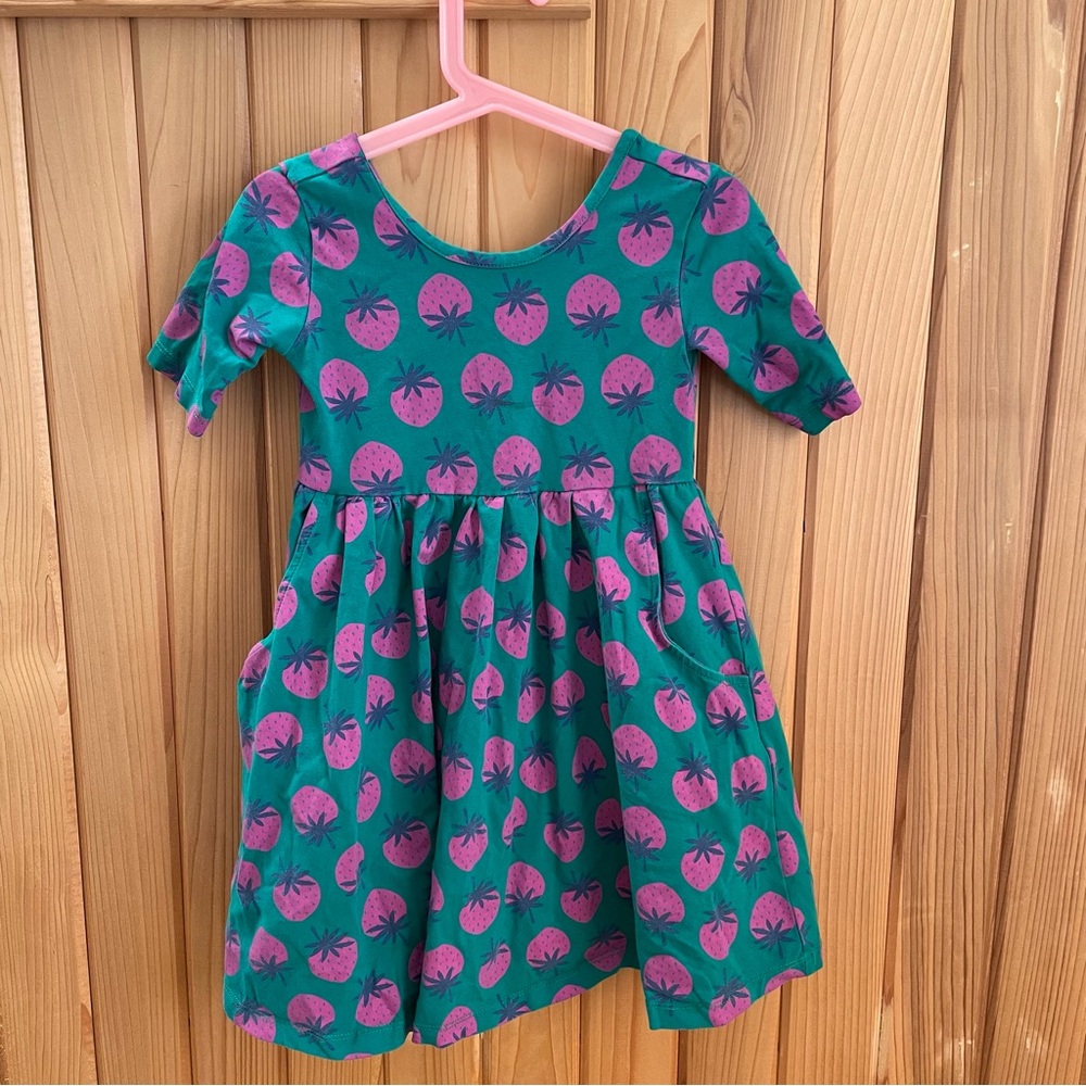 Hanna Andersson Strawberry Elbow Print Skater Dress Purple Green Size 5